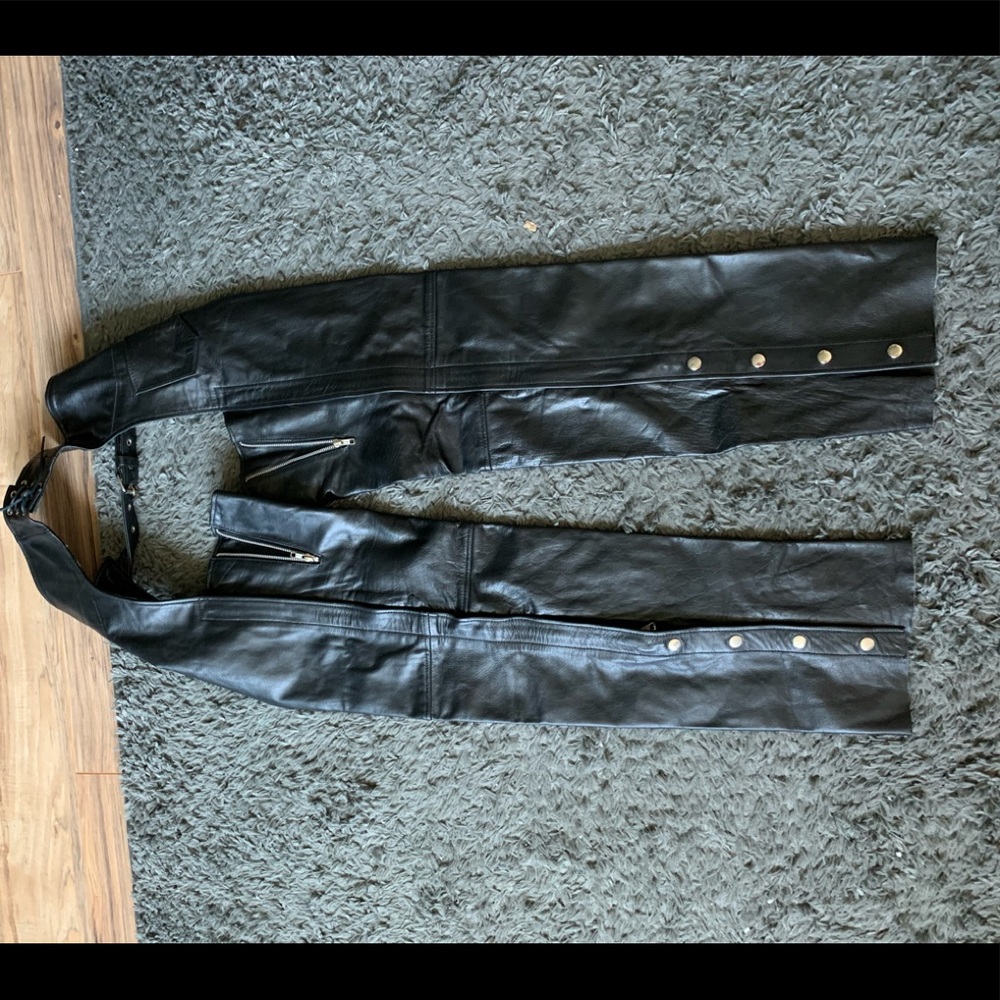 Women’s black leather chaps